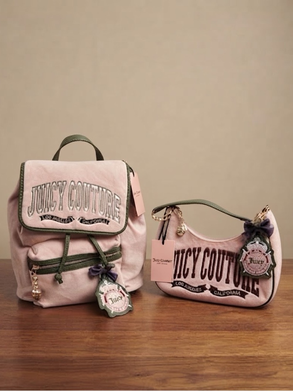 Juicy Couture Dusty Blush Pink velour University Backpack Shoulder Bag Y2K NWT